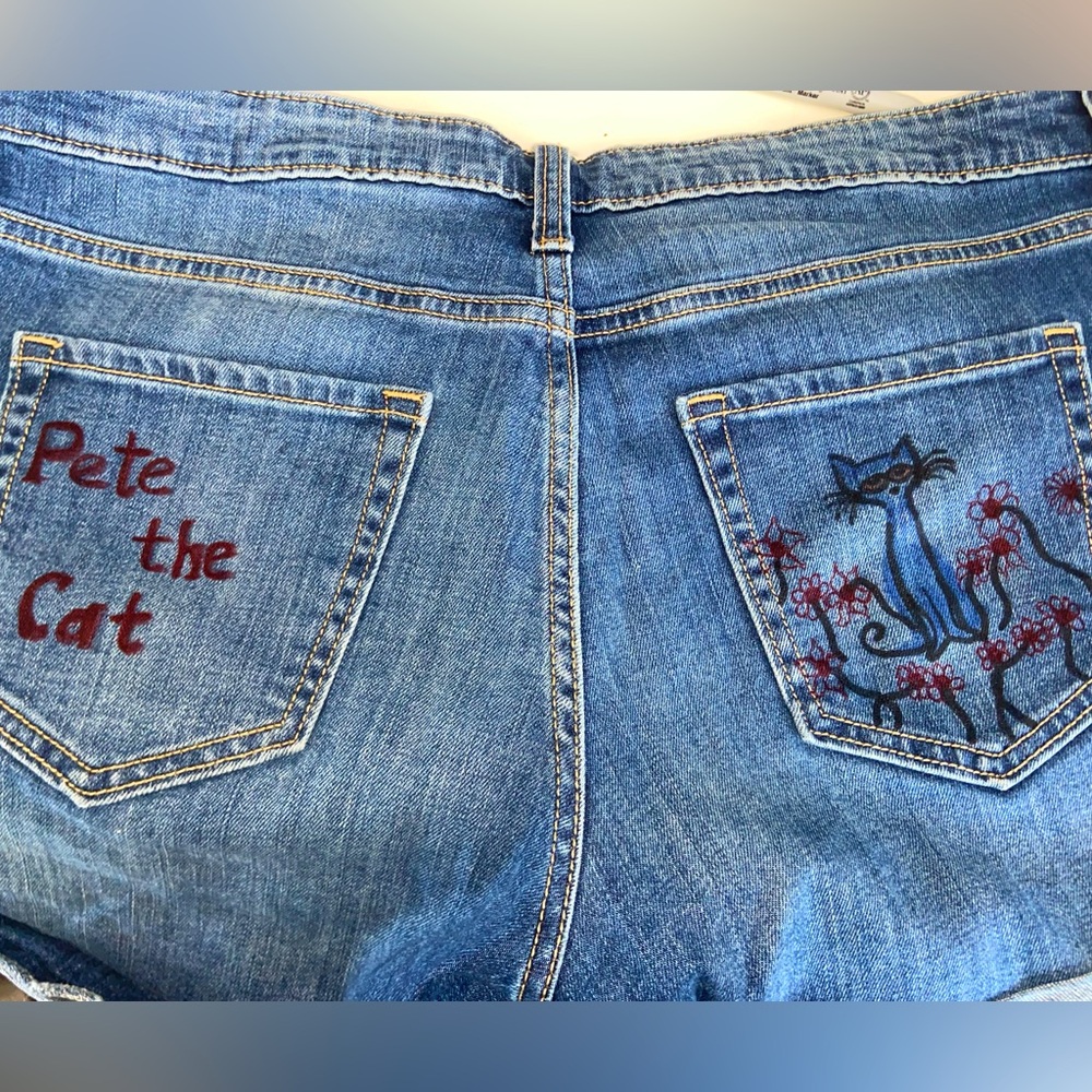 handmade Pete The Cat, shorts size 29 fits medium, summer, blue GAP jean shorts,